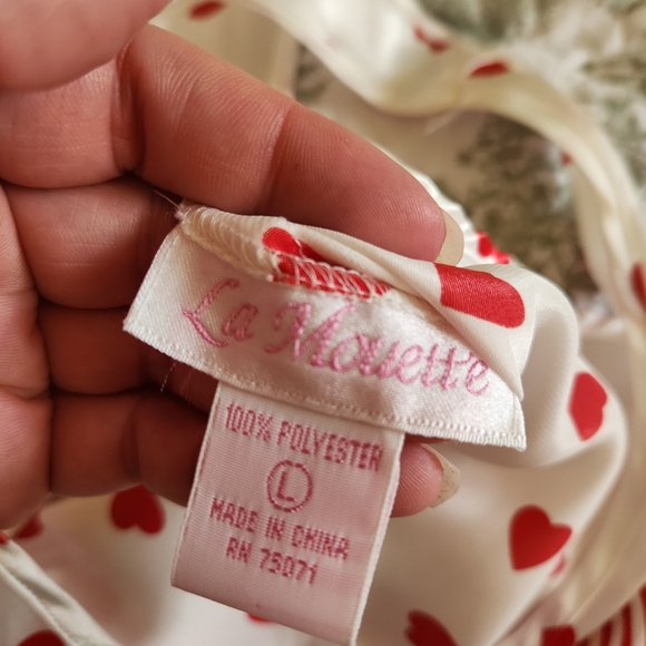 La Mouette Heart Print Satin Pajama Set Tank & Striped Shorts Size Large - Picture 6 of 9